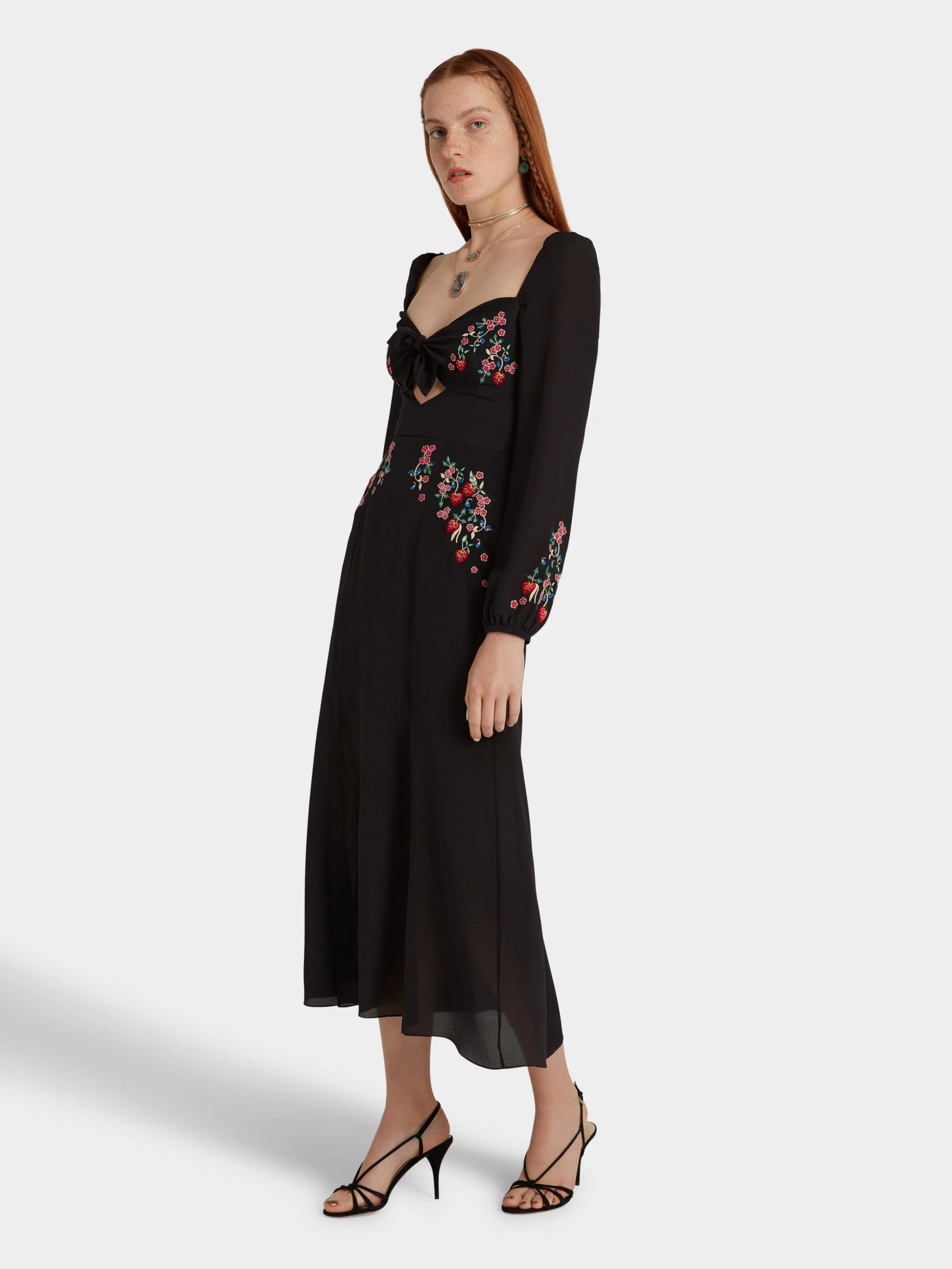 Venyx Harmony Dress in Black Strawberry Embroidery