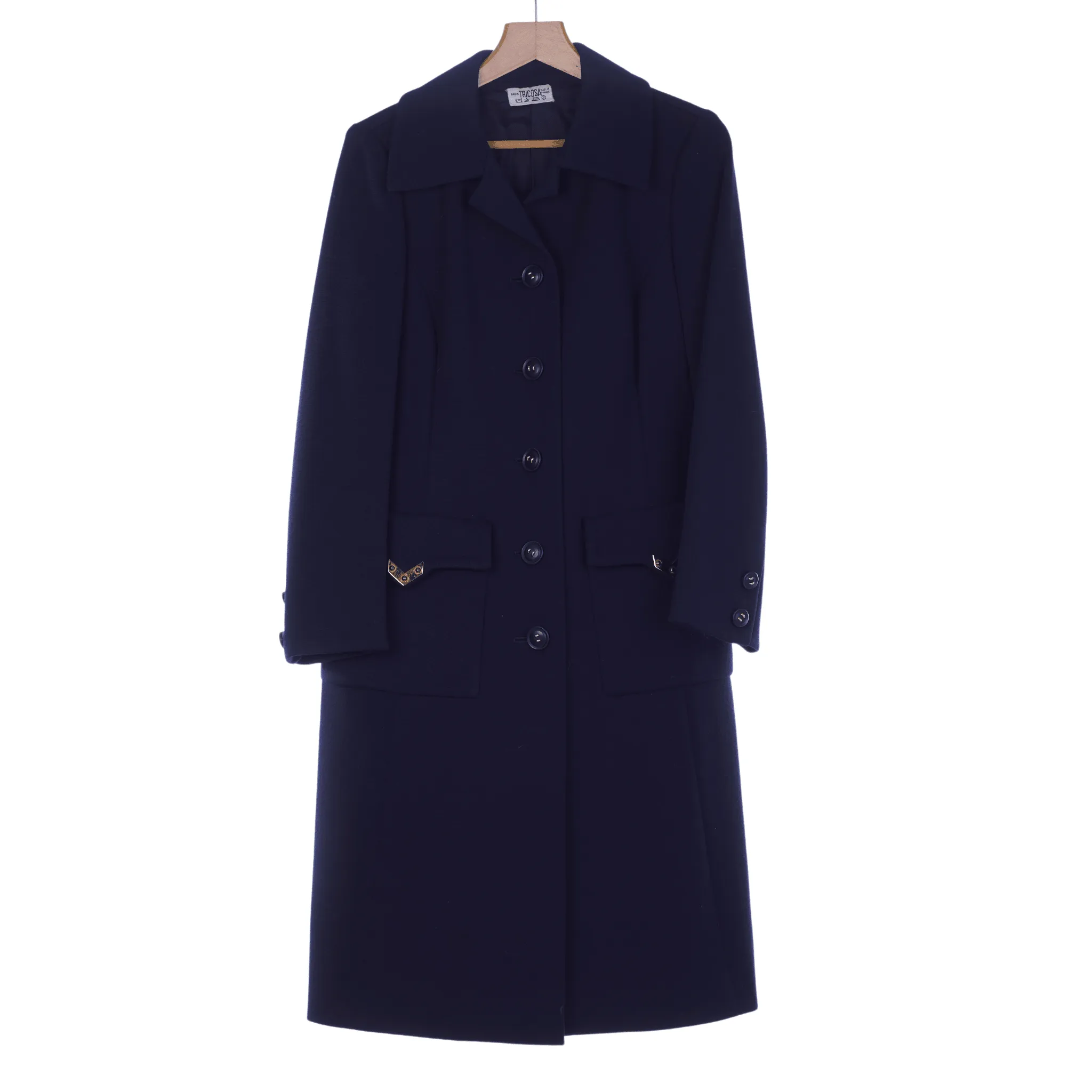 Vintage Tricosa Navy Blue Long Sleeved Coat UK Size 14