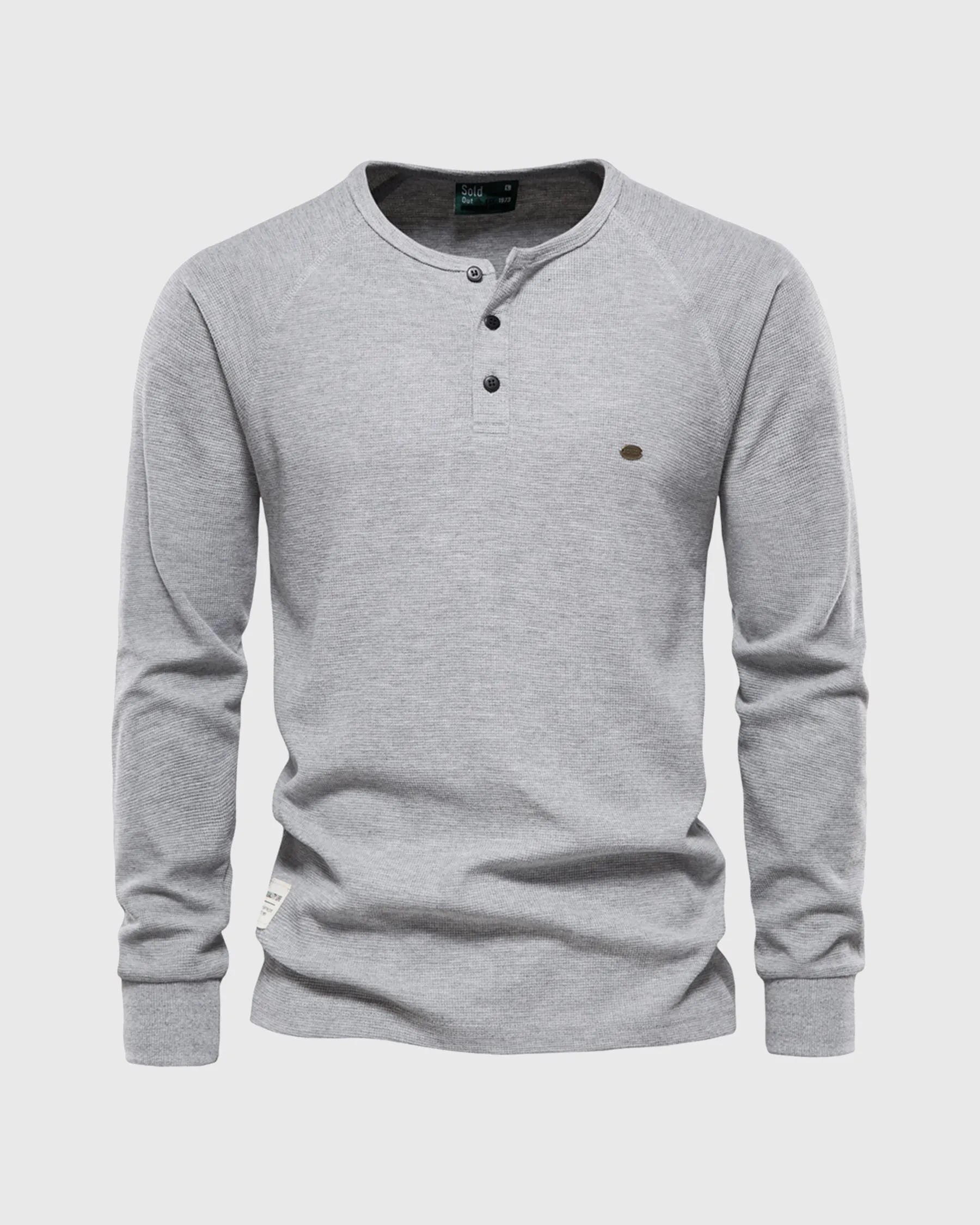 Waffle Henley Long Sleeve T-Shirt New