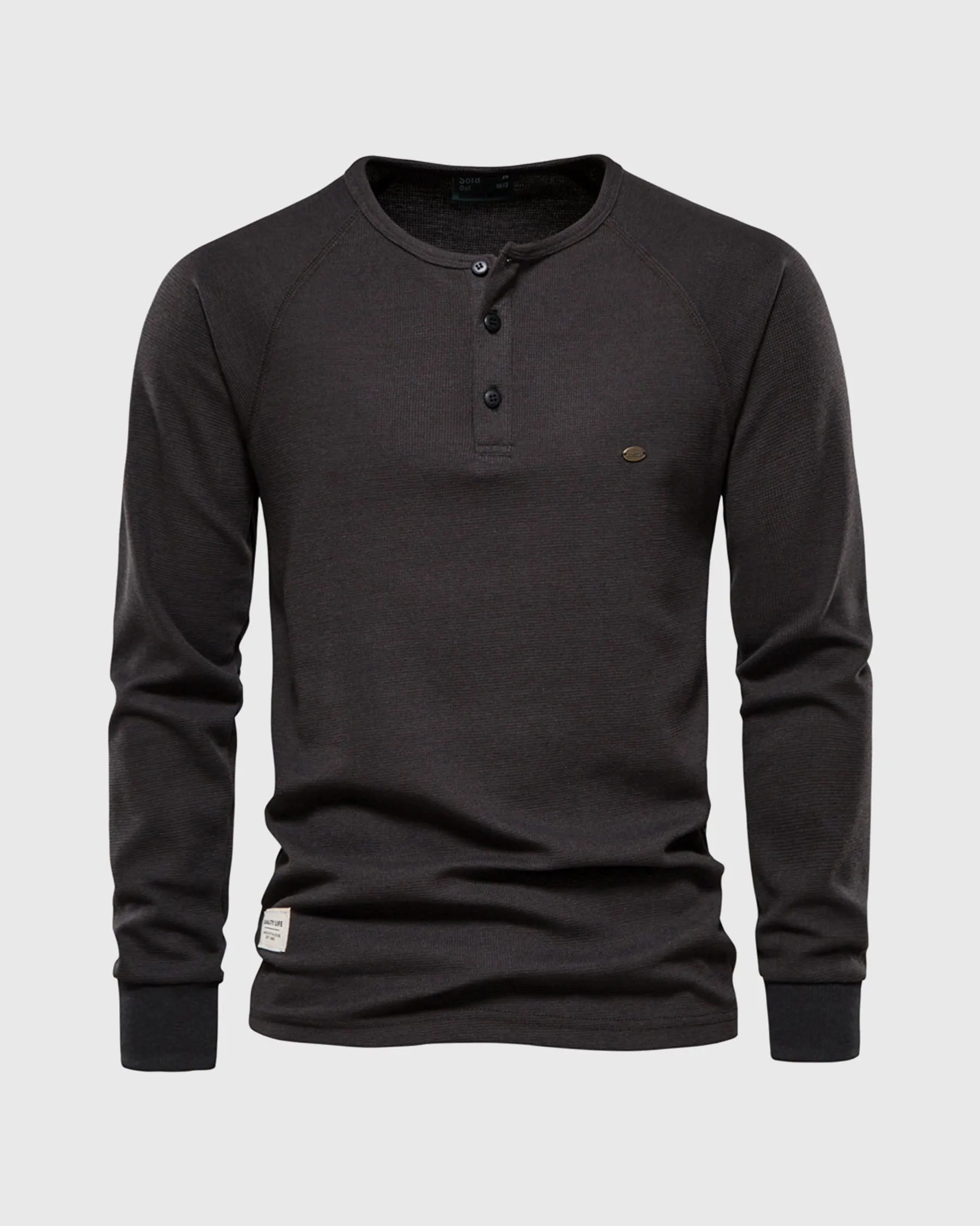 Waffle Henley Long Sleeve T-Shirt New