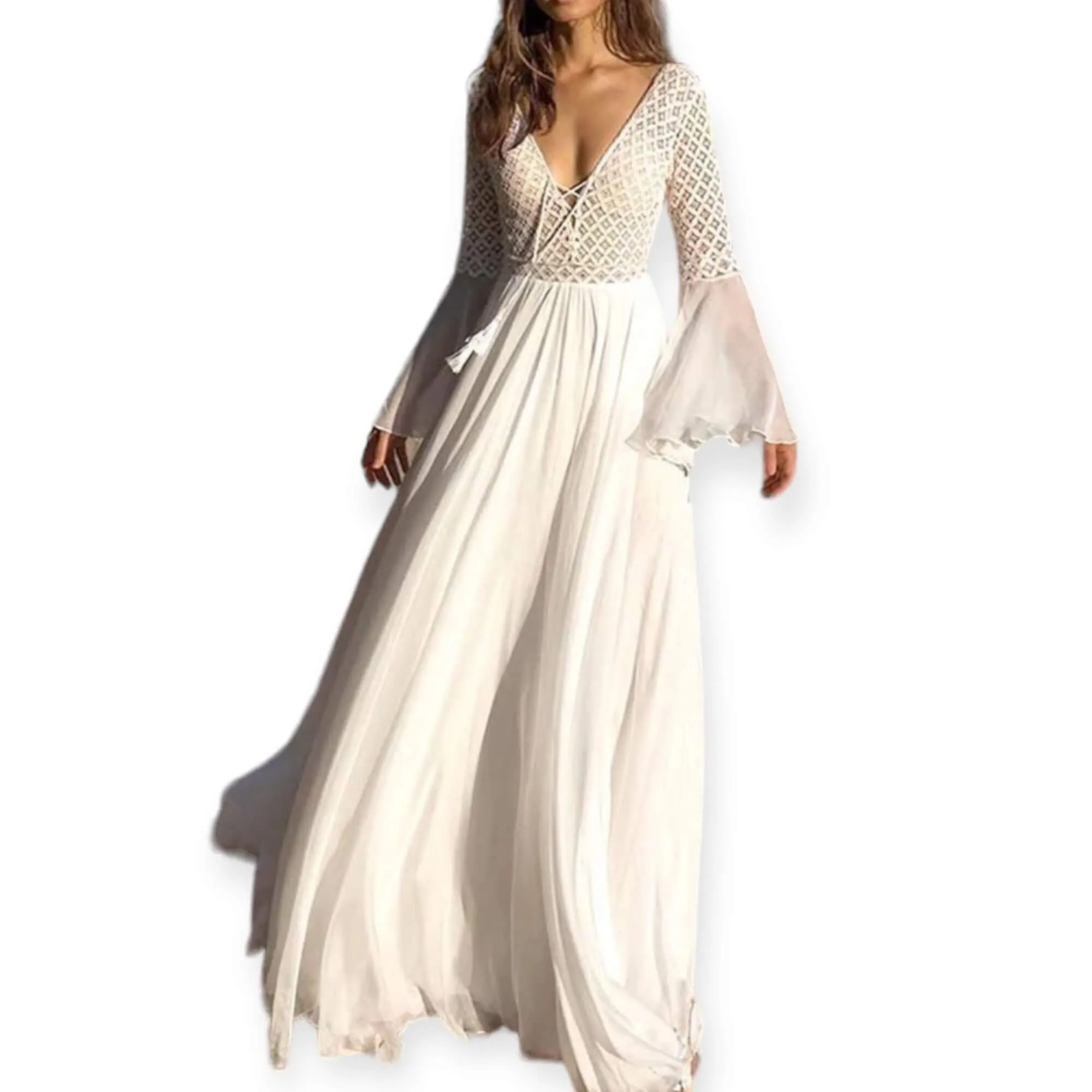 White Flowy Long Beach Dress