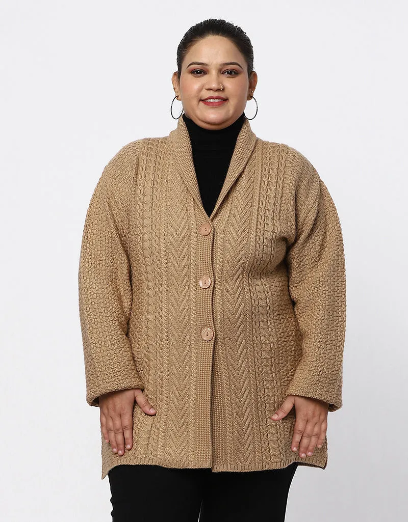 Women Plus Size Woolen Knitted Long Coat