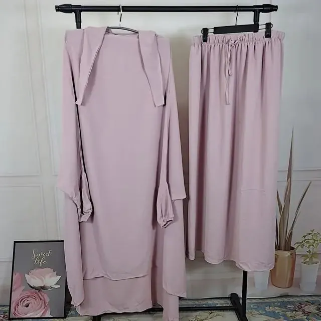 Women's 2-Piece Jilbab Set: Muslim Prayer Garment with Long Khimar and Niqab - Ramadan Abaya Dress. (Modest style dress)