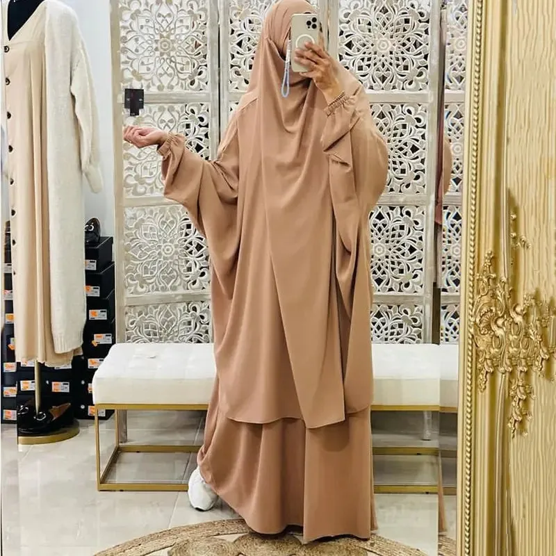 Women's 2-Piece Jilbab Set: Muslim Prayer Garment with Long Khimar and Niqab - Ramadan Abaya Dress. (Modest style dress)