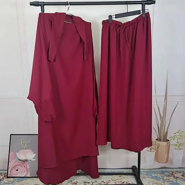 Women's 2-Piece Jilbab Set: Muslim Prayer Garment with Long Khimar and Niqab - Ramadan Abaya Dress. (Modest style dress)