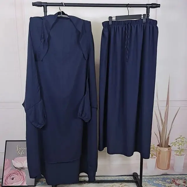 Women's 2-Piece Jilbab Set: Muslim Prayer Garment with Long Khimar and Niqab - Ramadan Abaya Dress. (Modest style dress)