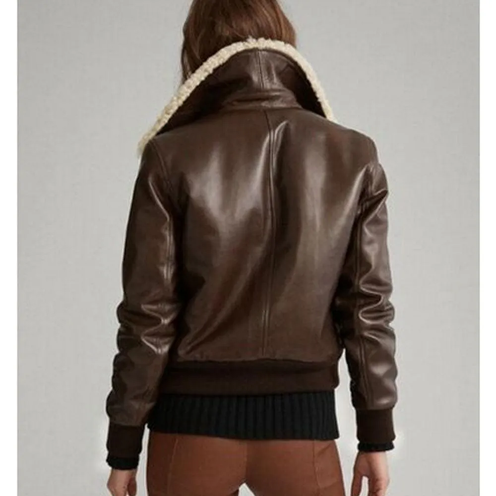 Women's Aviator Sheepskin Shearling Motorbike Leather Bomber Jacket