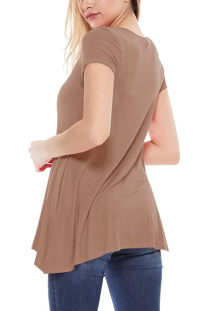 Women's Casual Short Sleeve Relaxed Fit Round Neck Side Pockets Tunic Top