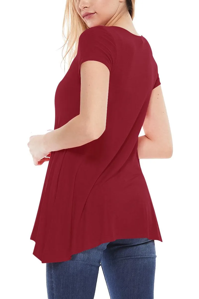 Women's Casual Short Sleeve Relaxed Fit Round Neck Side Pockets Tunic Top