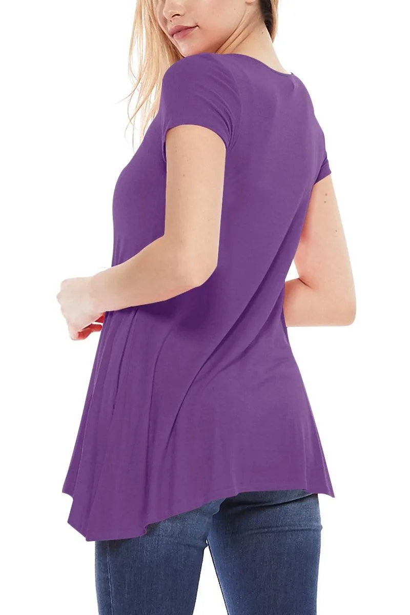 Women's Casual Short Sleeve Relaxed Fit Round Neck Side Pockets Tunic Top