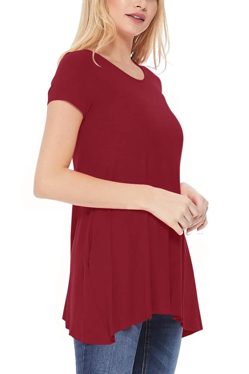 Women's Casual Short Sleeve Relaxed Fit Round Neck Side Pockets Tunic Top