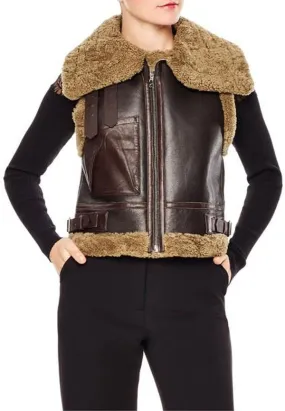 Women’s Dark Brown Leather Shearling Vest