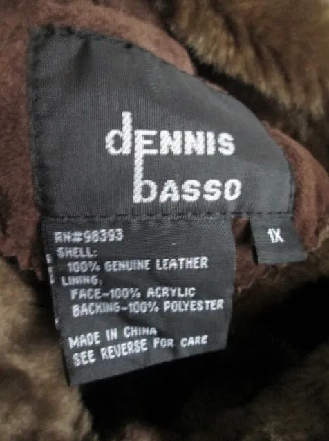 Womens DENNIS BASSO Suede Leather Faux SHEARLING Fur jacket coat BROWN 1X