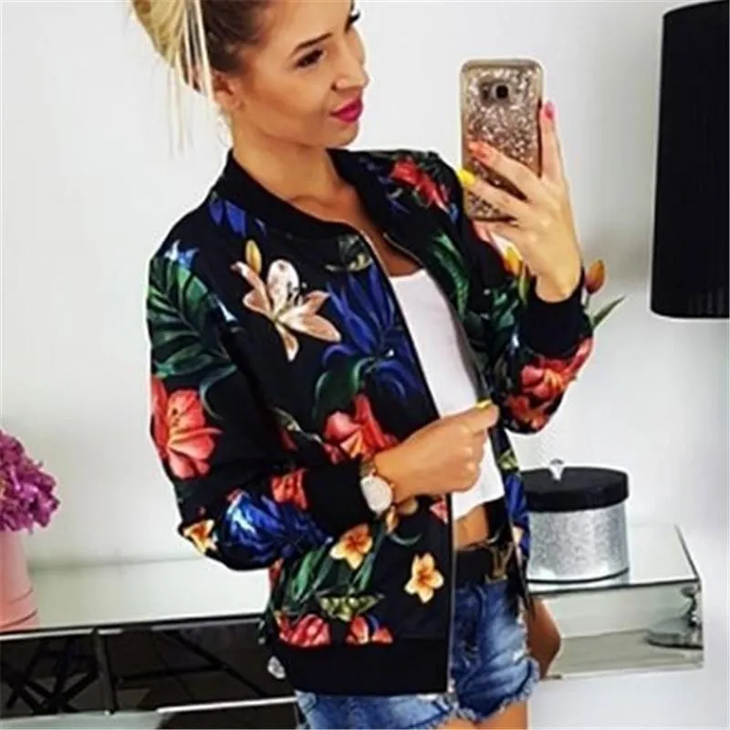 women's floral bomber jacket w/ zip