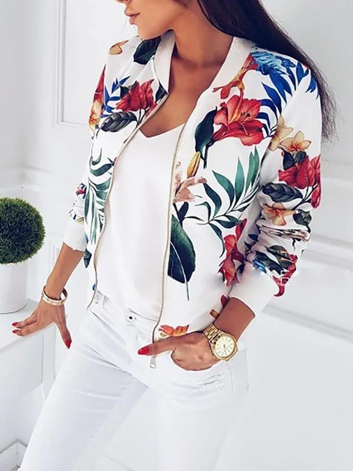 women's floral bomber jacket w/ zip