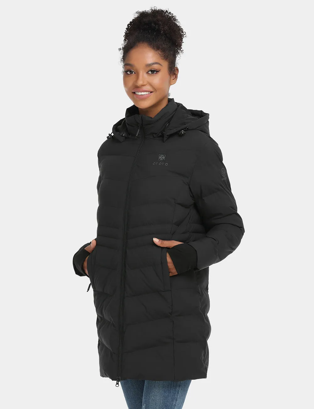 Women's Heated Puffer Parka Jacket - Black/White