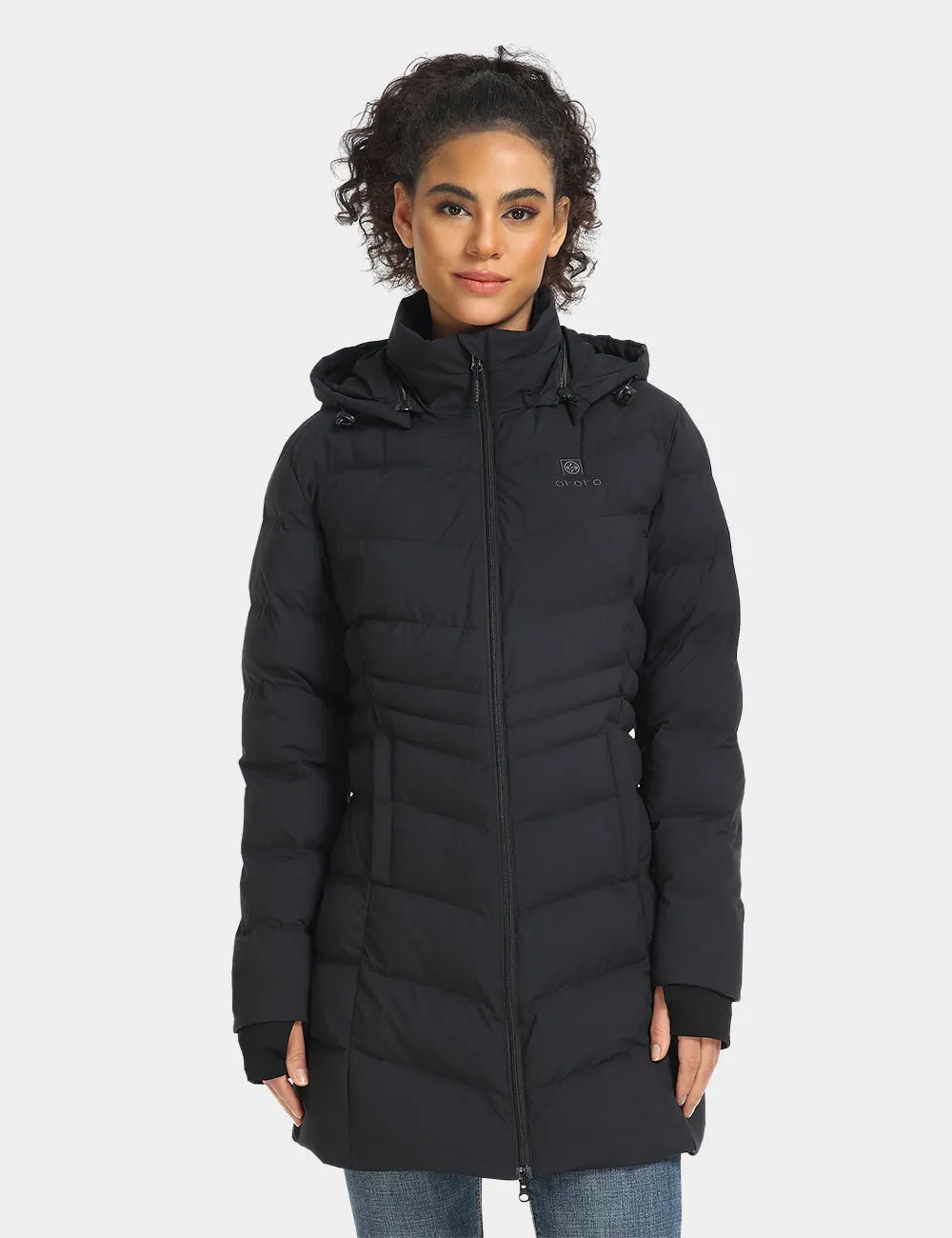 Women's Heated Puffer Parka Jacket - Black/White