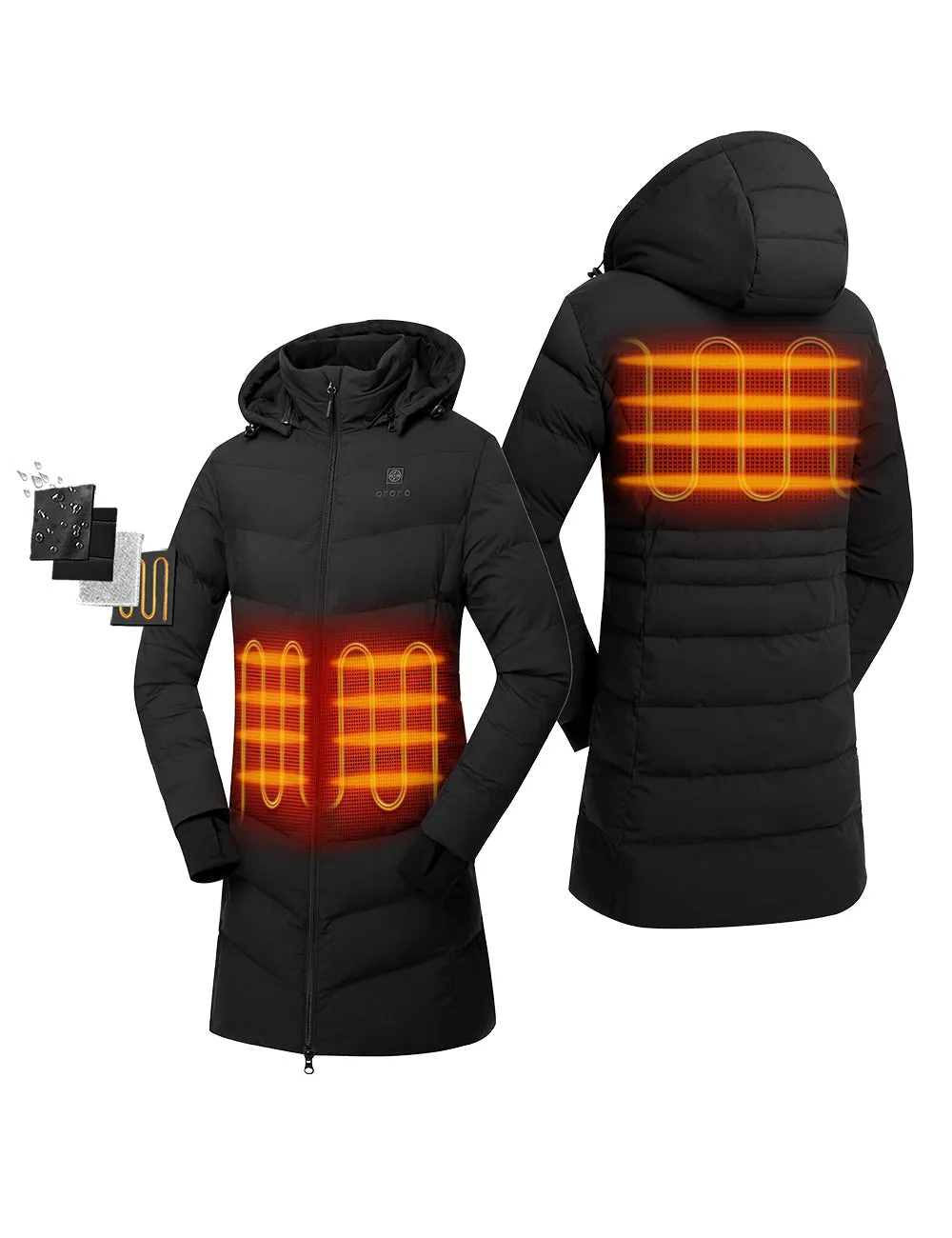 Women's Heated Puffer Parka Jacket - Black/White