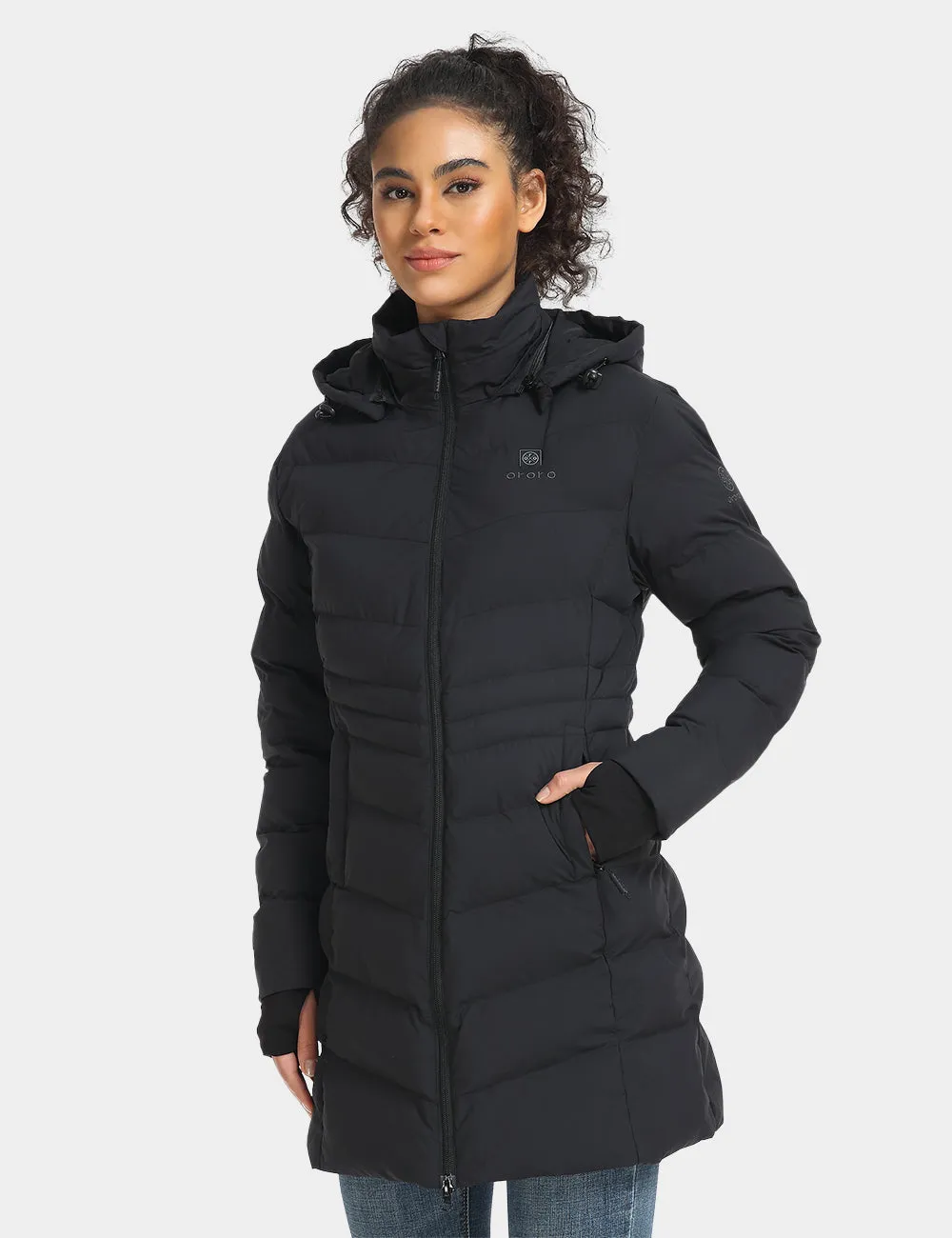 Women's Heated Puffer Parka Jacket - Black/White