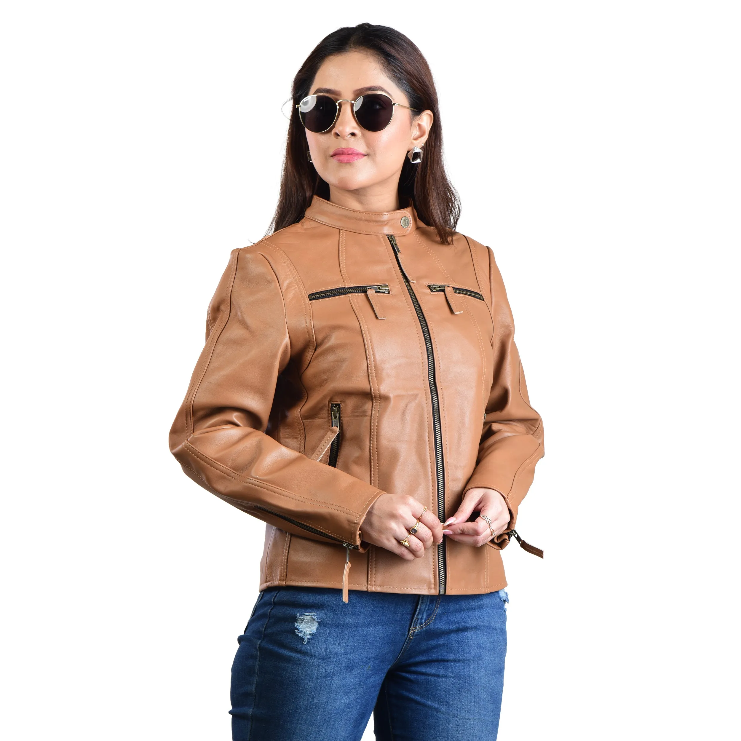 WOMENS LEATHER JACKET 410147(TAN)