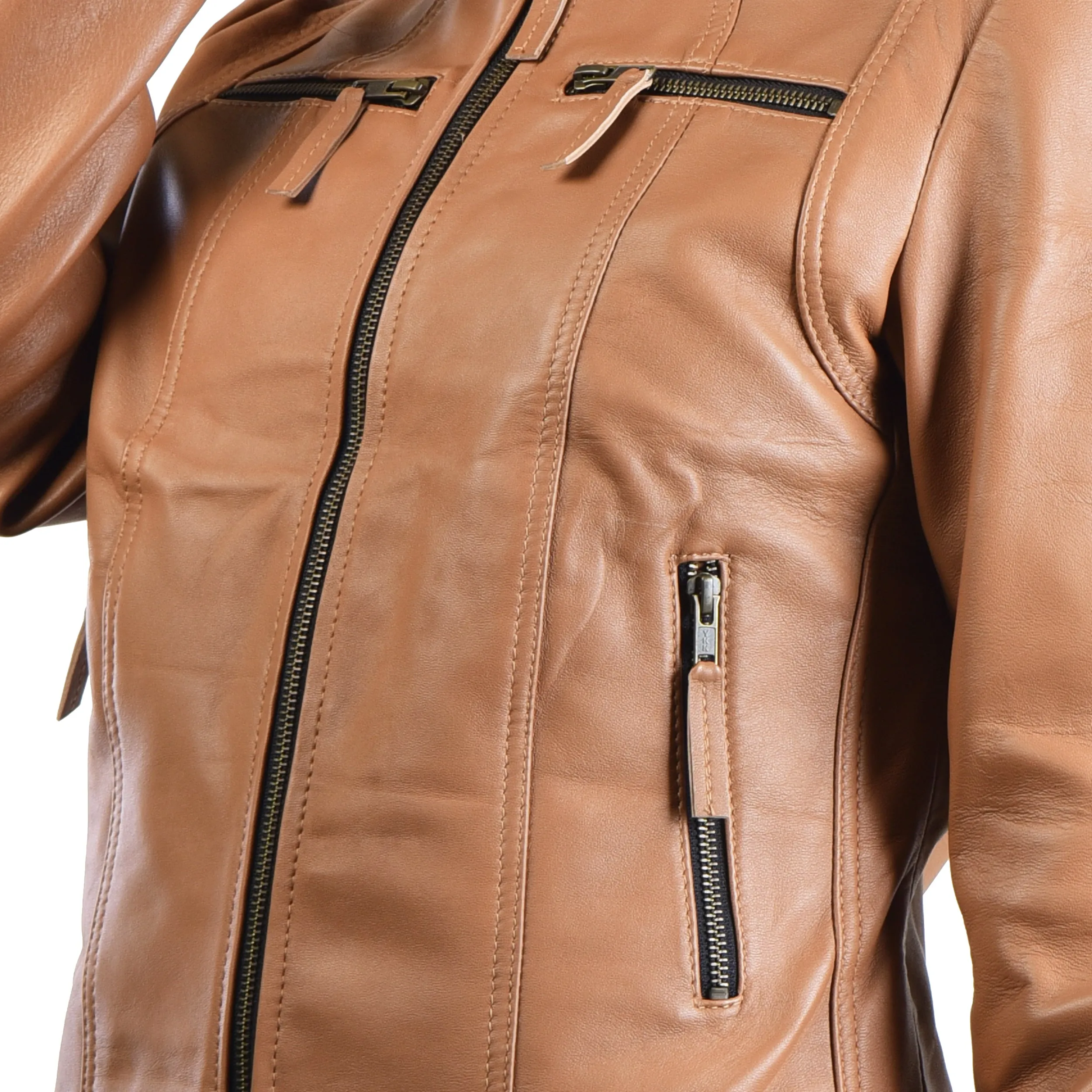 WOMENS LEATHER JACKET 410147(TAN)