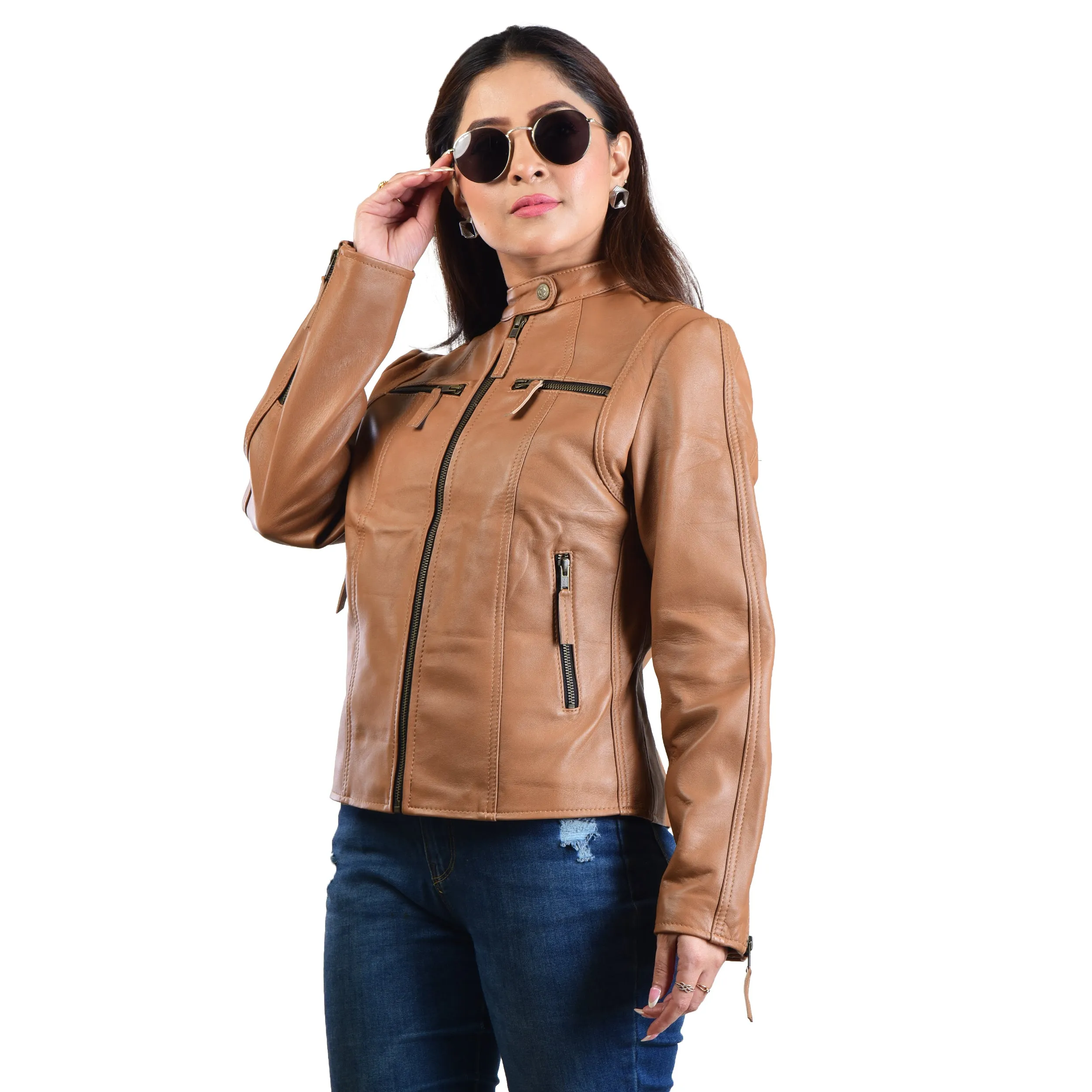 WOMENS LEATHER JACKET 410147(TAN)