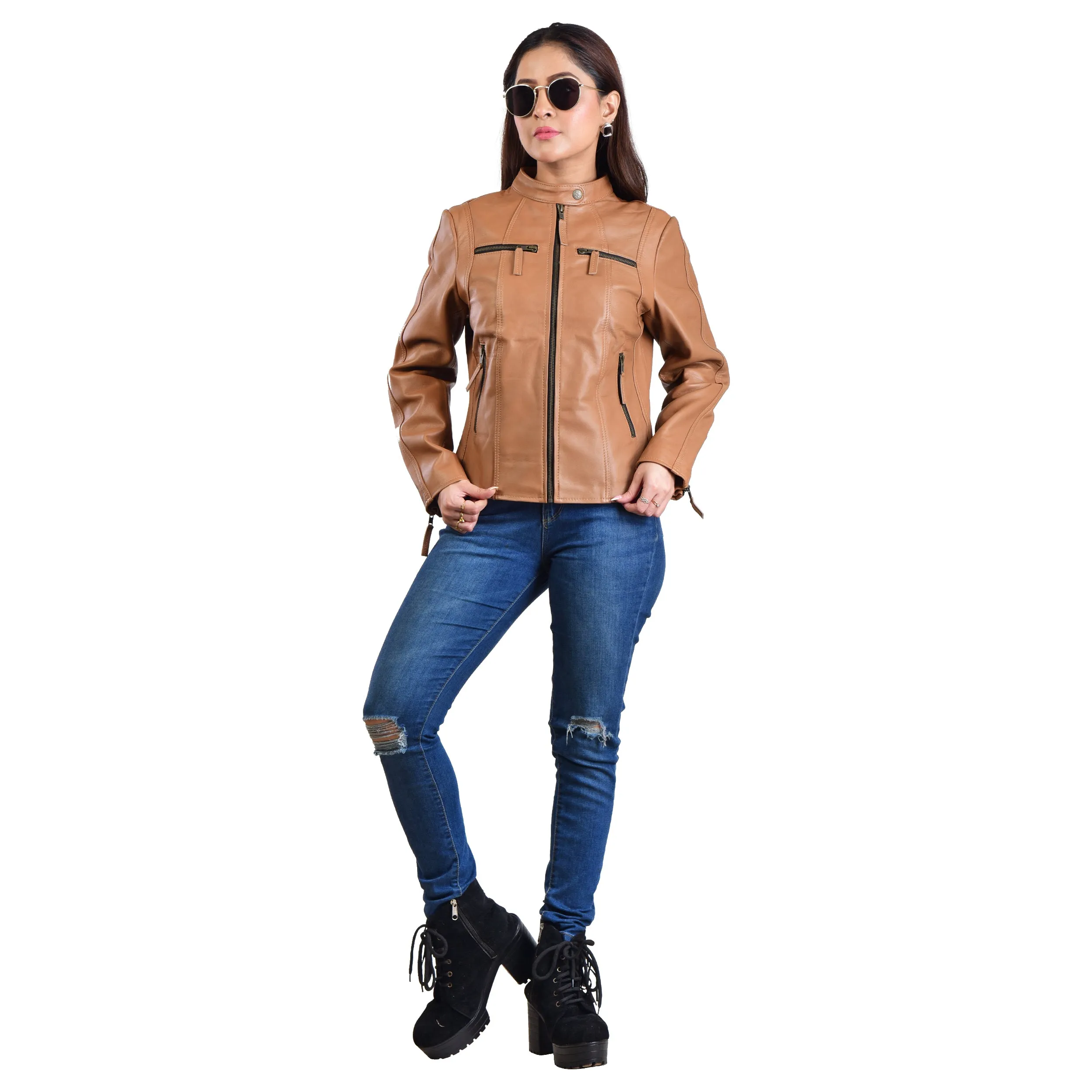 WOMENS LEATHER JACKET 410147(TAN)