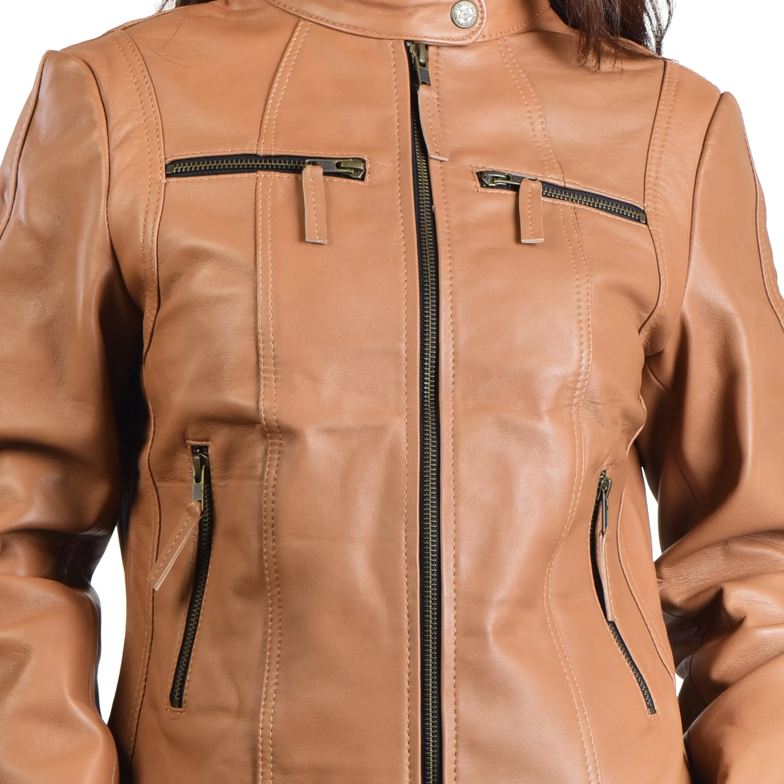 WOMENS LEATHER JACKET 410147(TAN)