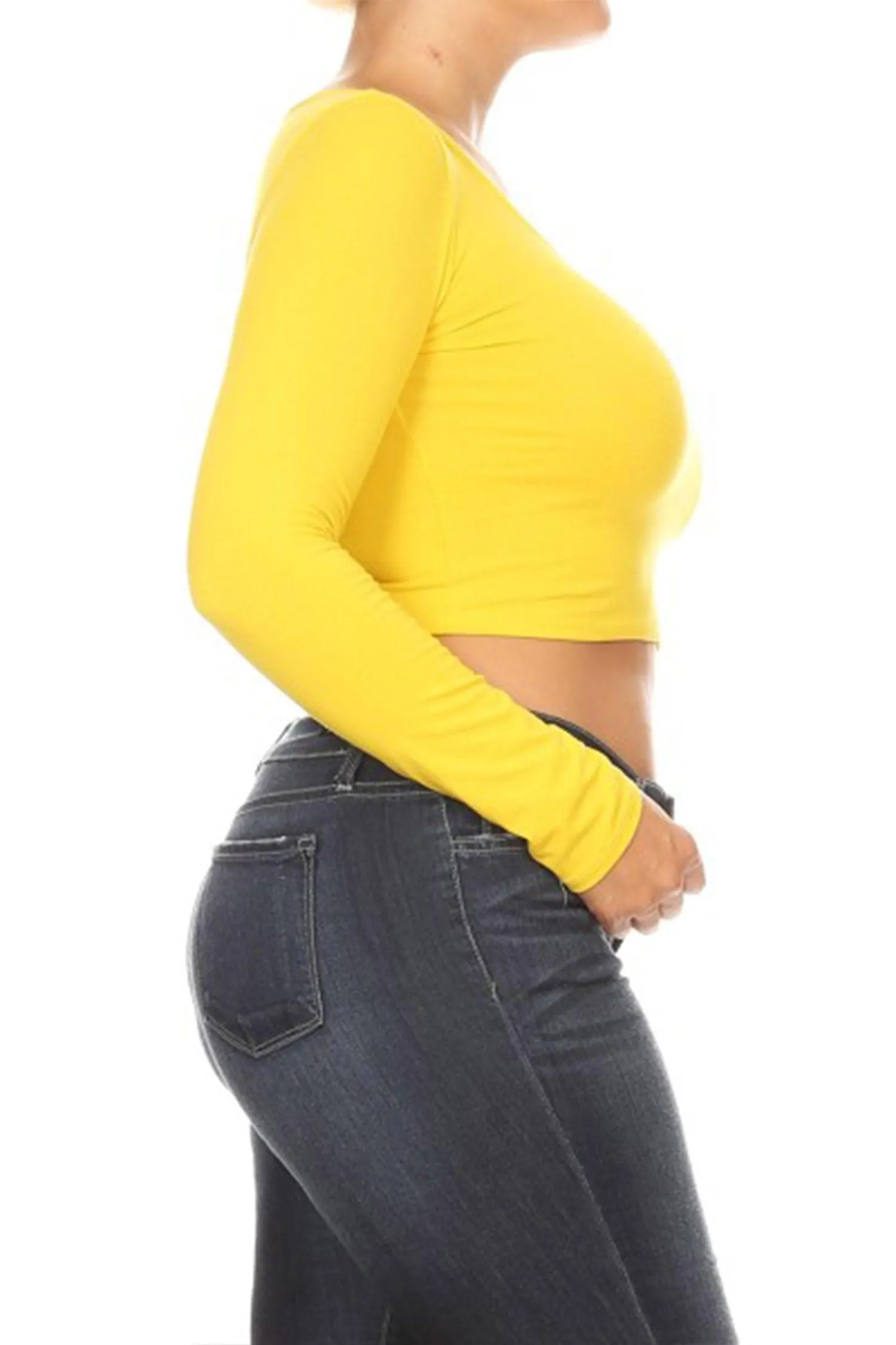 Women's Plus Size Casual Basic Long Sleeves Cotton Stretch Solid Active Crop Top T-Shirt