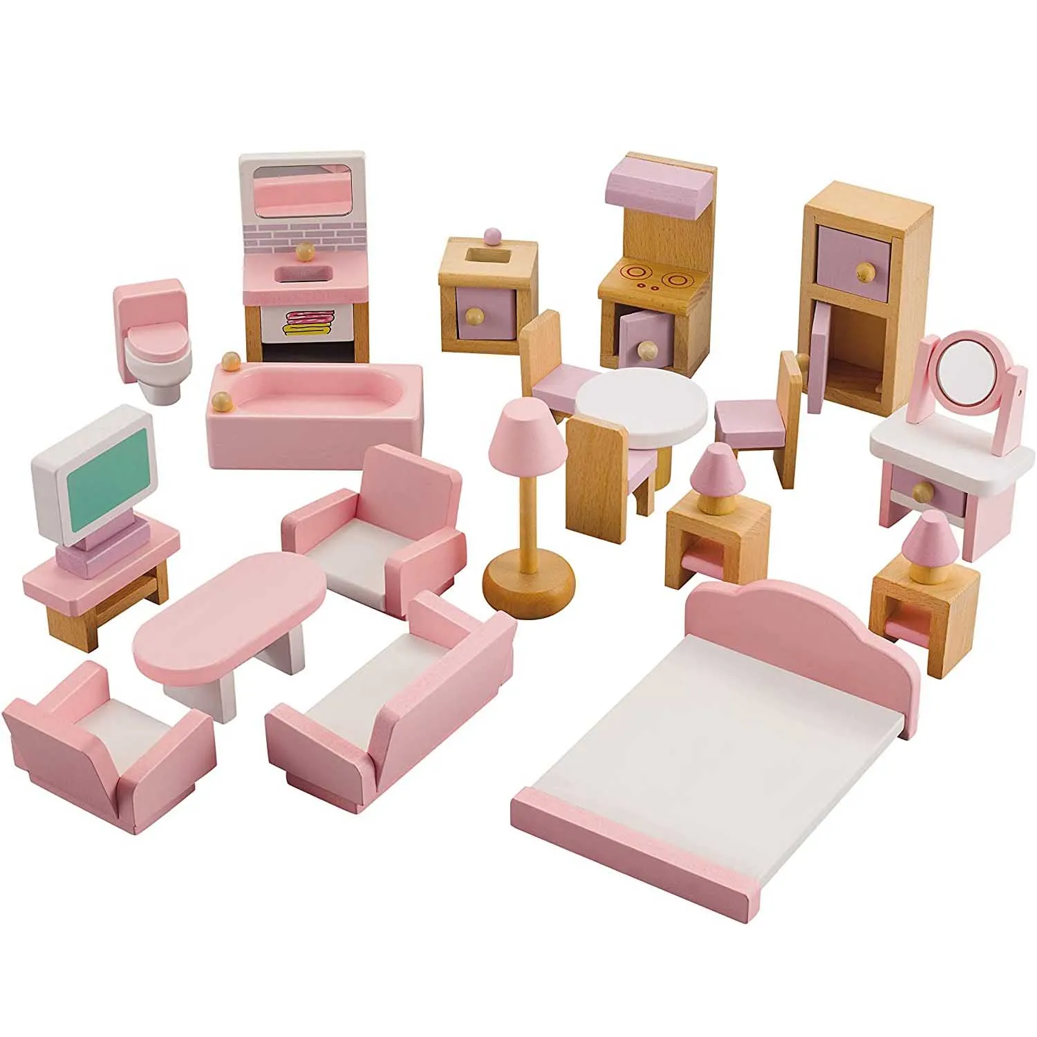 Wooden Dollhouse Furniture Set