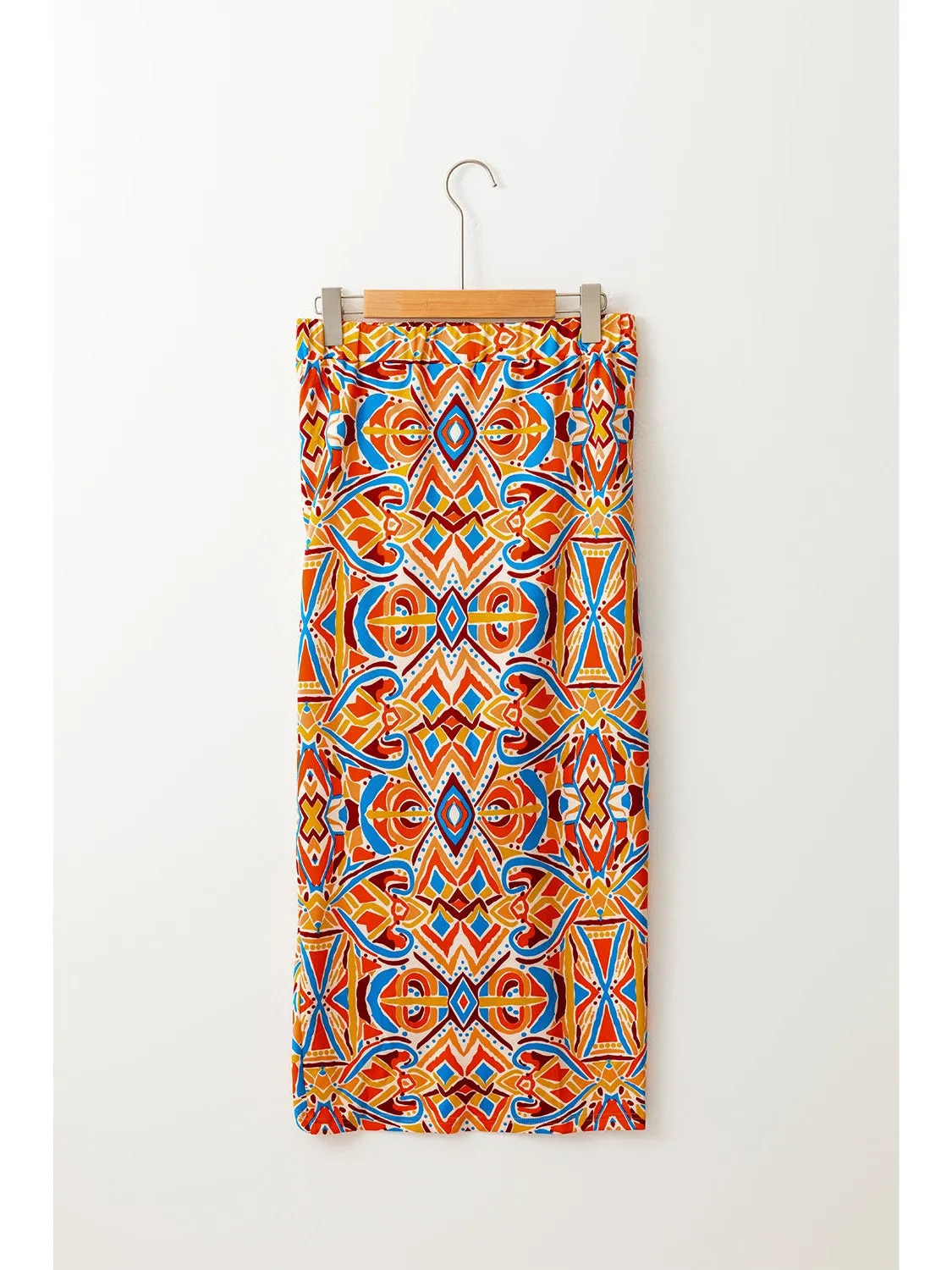 Yellow Geometric Abstract Print Slit High Waist Maxi Skirt