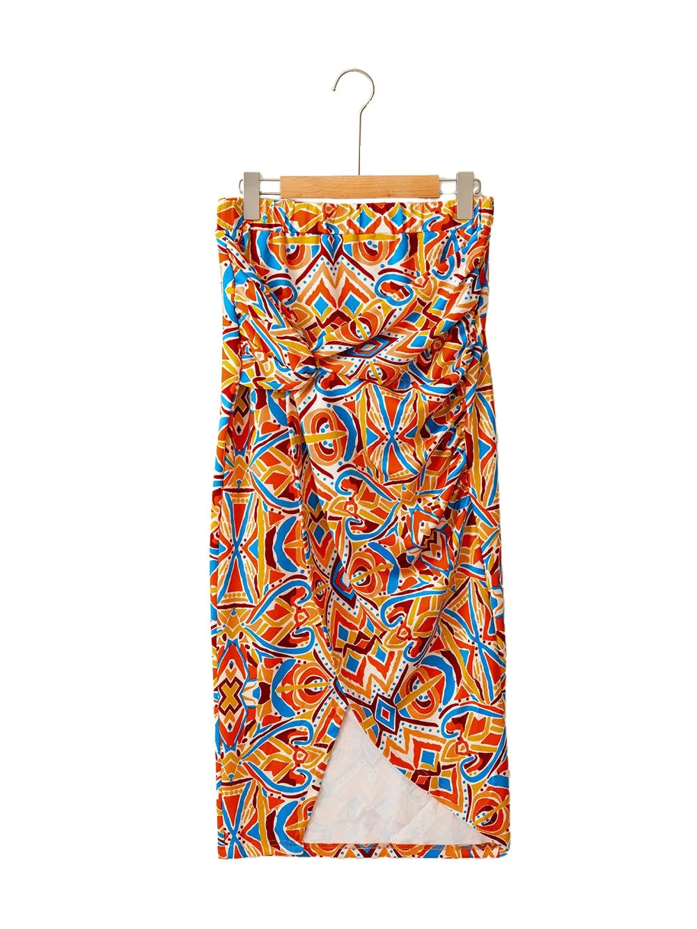 Yellow Geometric Abstract Print Slit High Waist Maxi Skirt