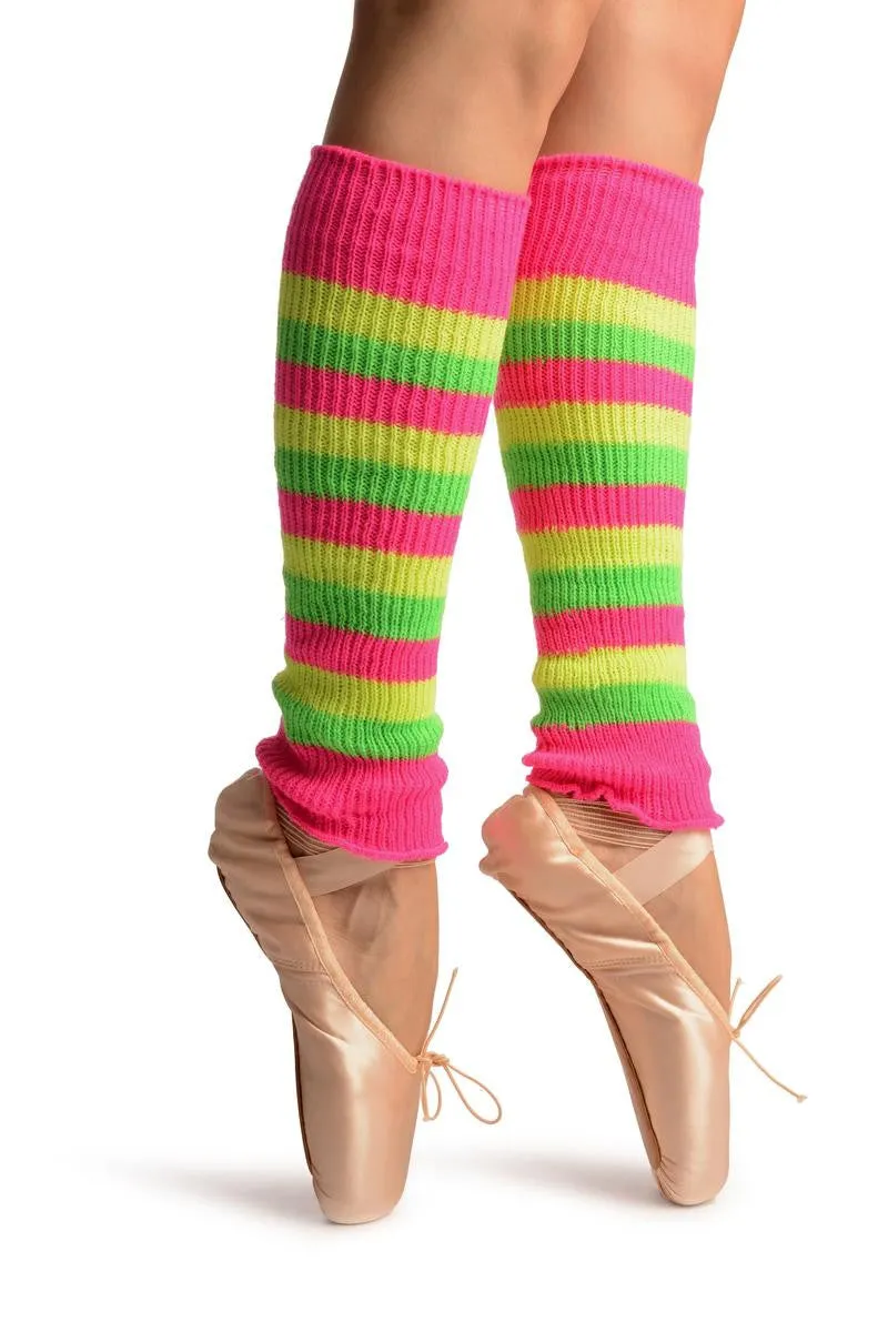 Yellow, Green & Pink Neon Stripes Dance/Ballet Leg or Arm Warmers