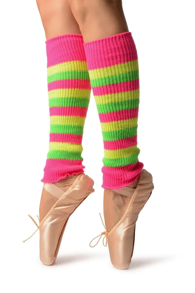 Yellow, Green & Pink Neon Stripes Dance/Ballet Leg or Arm Warmers