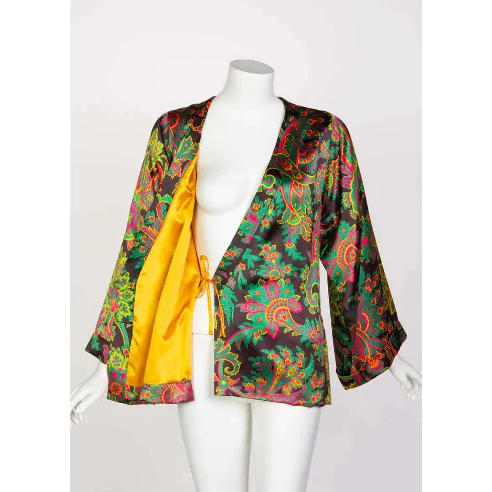 YVES SAINT LAURENT Psychedelic Paisley Silk Kimono Jacket YSL | Size 36 FR