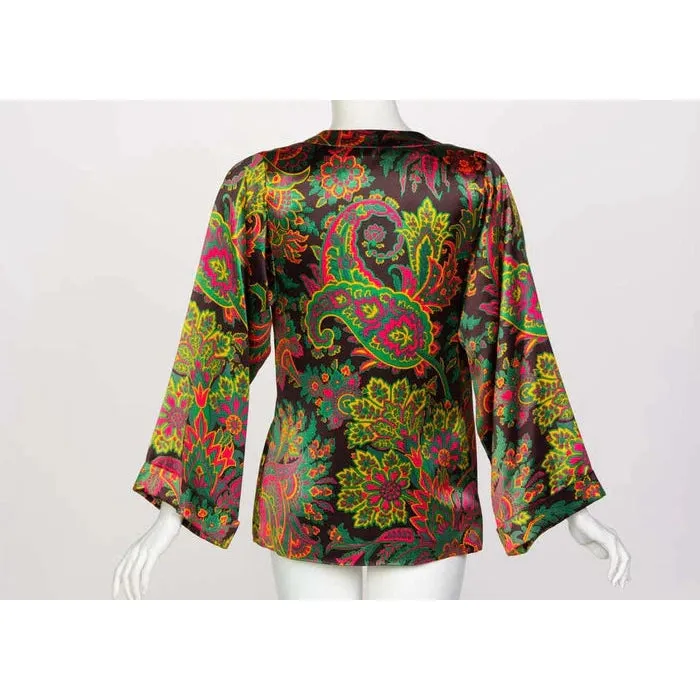 YVES SAINT LAURENT Psychedelic Paisley Silk Kimono Jacket YSL | Size 36 FR